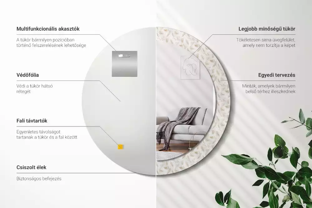 Oglindă rotundă imprimată Pene de pasăre