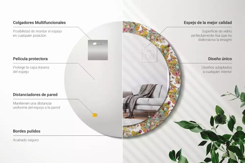 Oglindă rotundă ramă cu imprimeu Flori de poveste