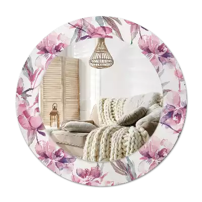 Oglindă cu decor rotundă Bujori flori