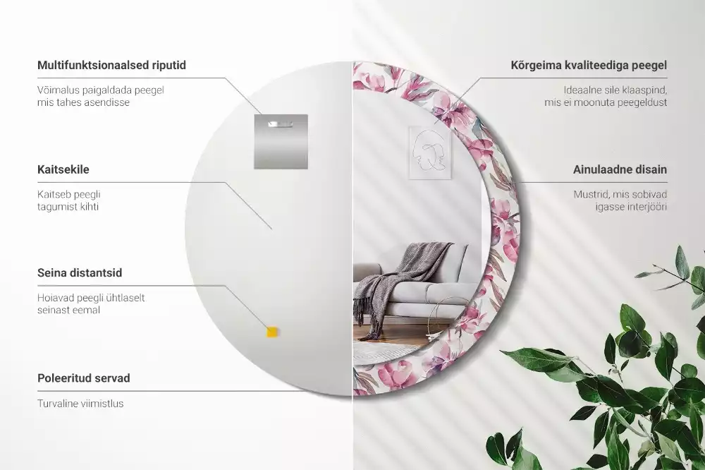 Oglindă cu decor rotundă Bujori flori