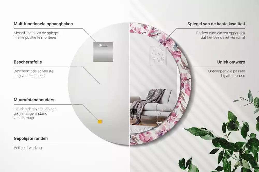 Oglindă cu decor rotundă Bujori flori