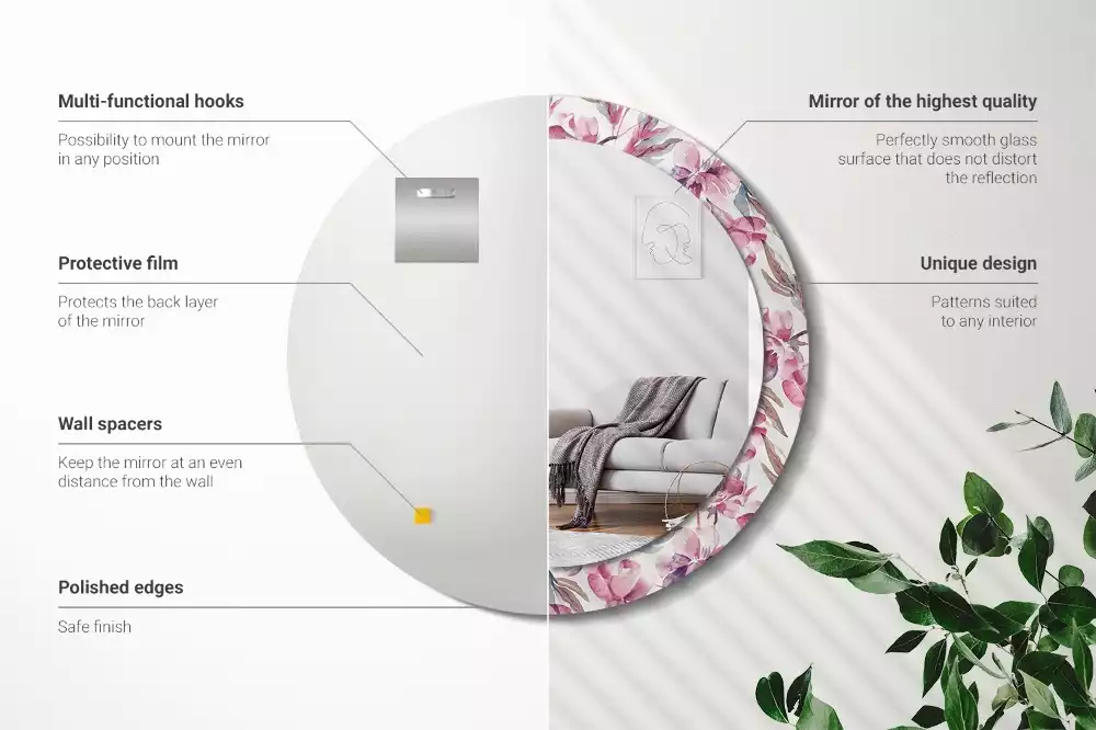 Oglindă cu decor rotundă Bujori flori