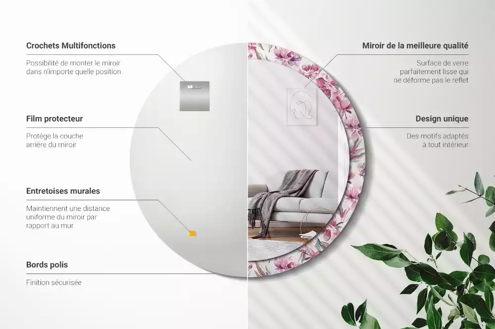 Oglindă cu decor rotundă Bujori flori