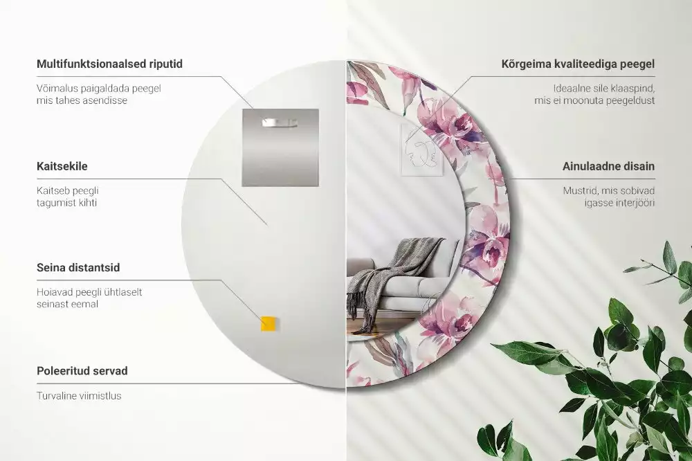 Oglindă cu decor rotundă Bujori flori