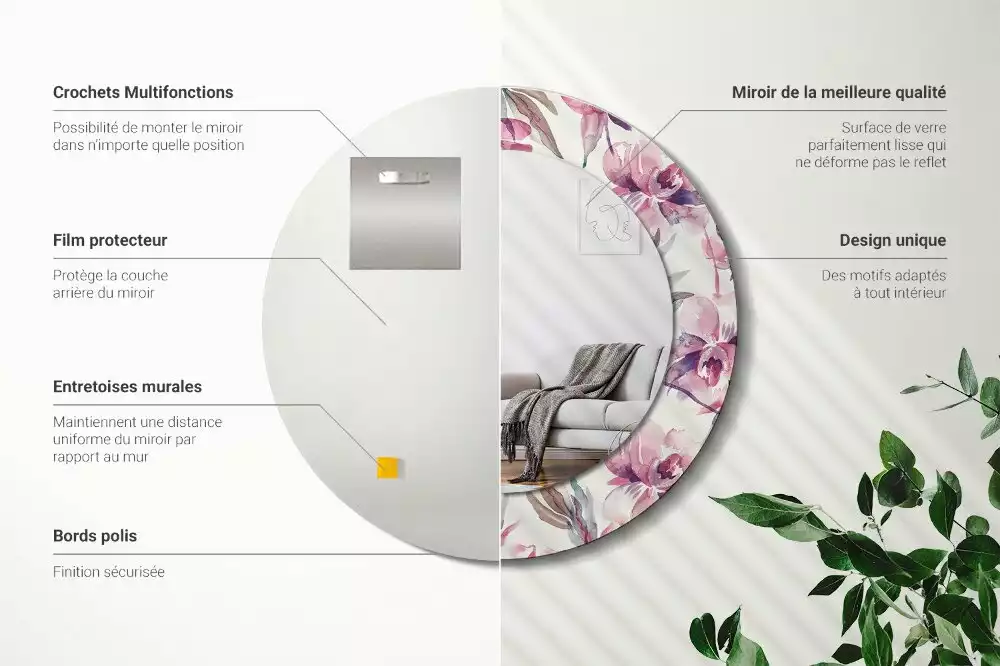 Oglindă cu decor rotundă Bujori flori