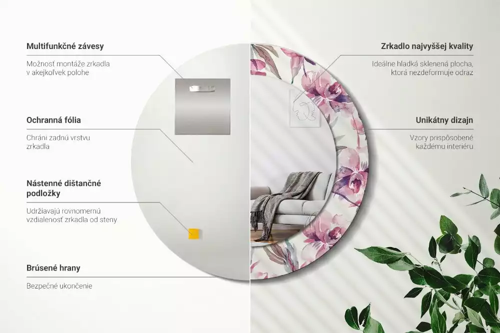 Oglindă cu decor rotundă Bujori flori