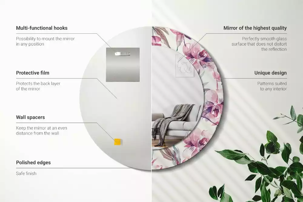 Oglindă cu decor rotundă Bujori flori