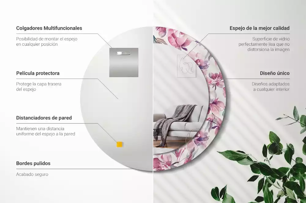 Oglindă cu decor rotundă Bujori flori