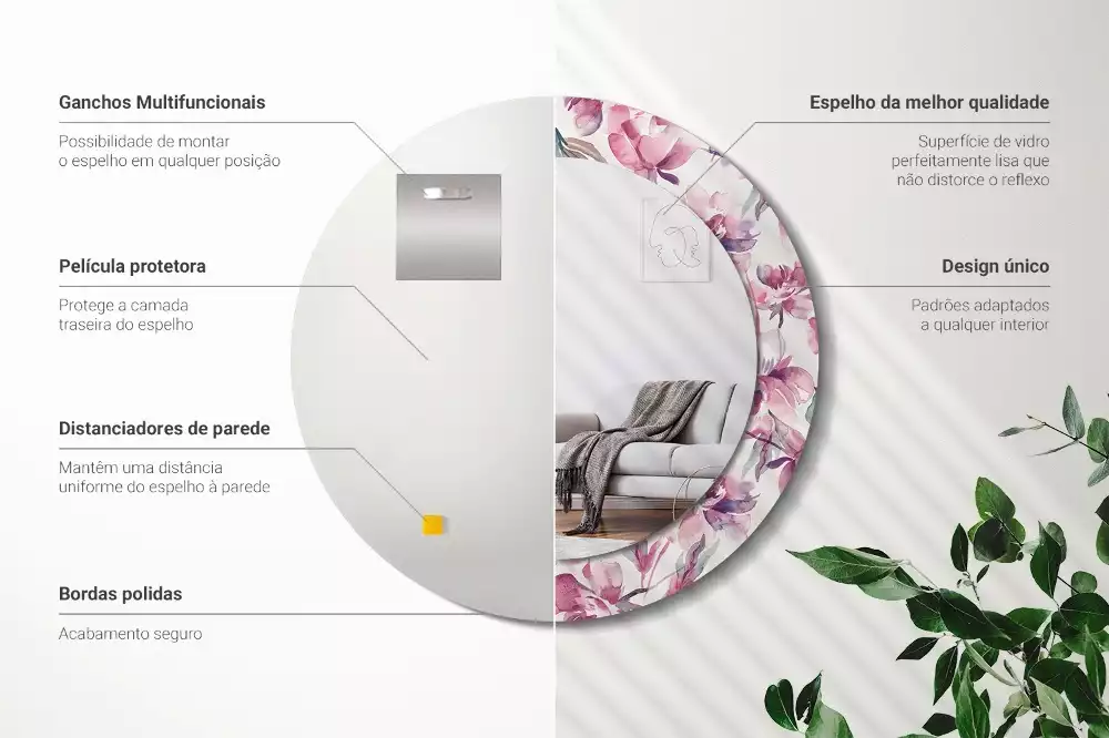 Oglindă cu decor rotundă Bujori flori