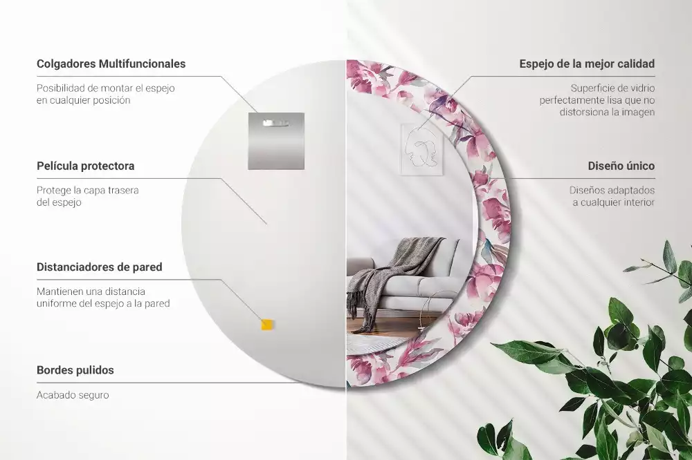 Oglindă cu decor rotundă Bujori flori