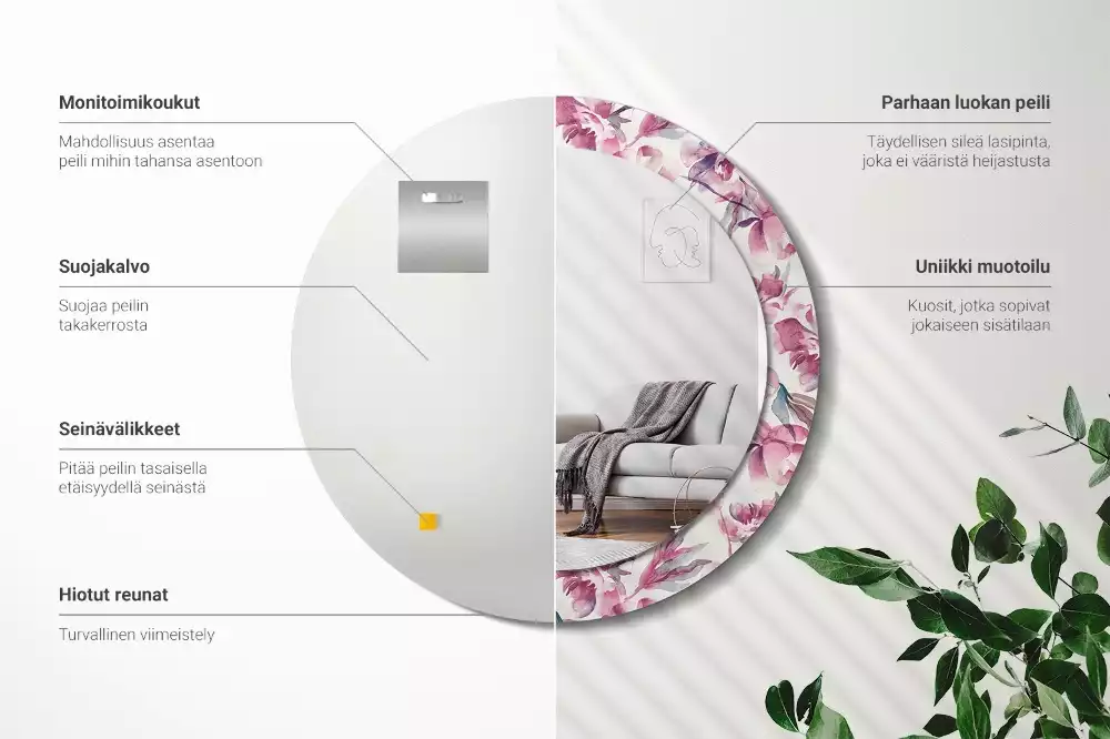 Oglindă cu decor rotundă Bujori flori