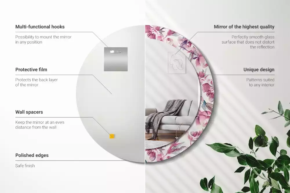 Oglindă cu decor rotundă Bujori flori