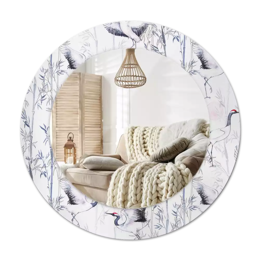 Oglindă cu decor rotundă Cocori păsări