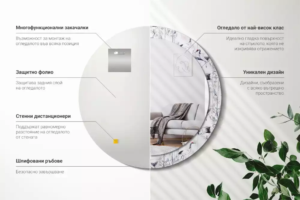 Oglindă cu decor rotundă Cocori păsări