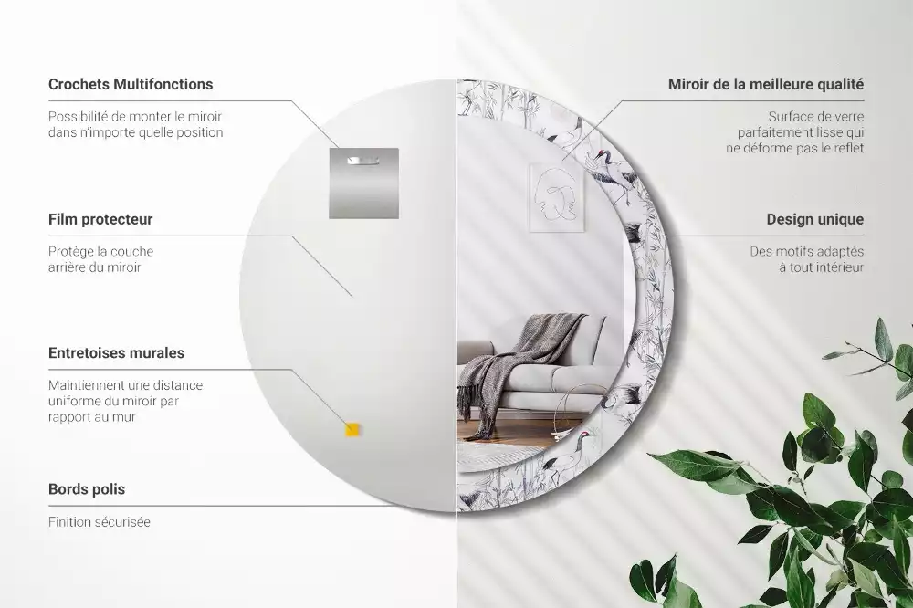 Oglindă cu decor rotundă Cocori păsări