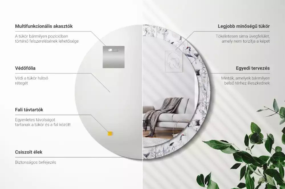 Oglindă cu decor rotundă Cocori păsări