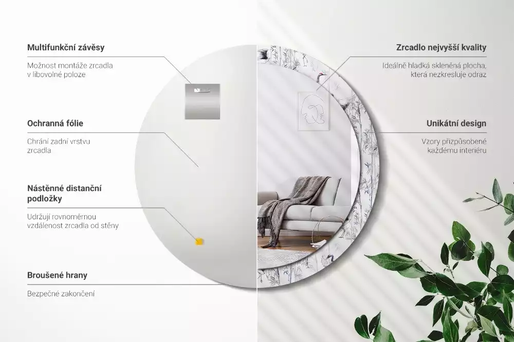 Oglindă cu decor rotundă Cocori păsări