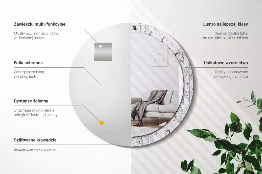 Oglindă cu decor rotundă Cocori păsări