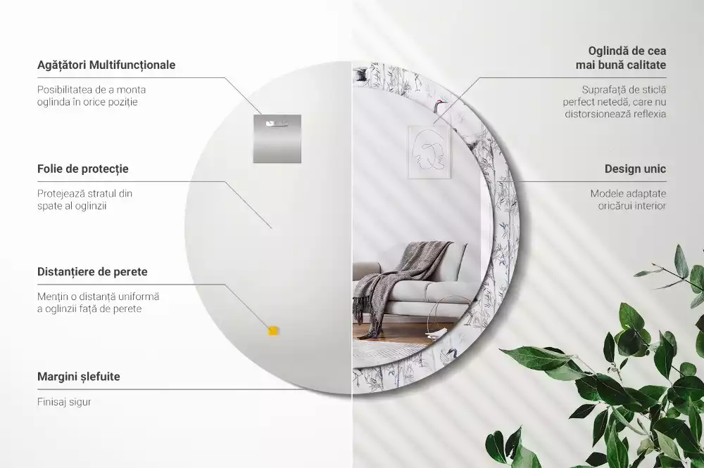 Oglindă cu decor rotundă Cocori păsări