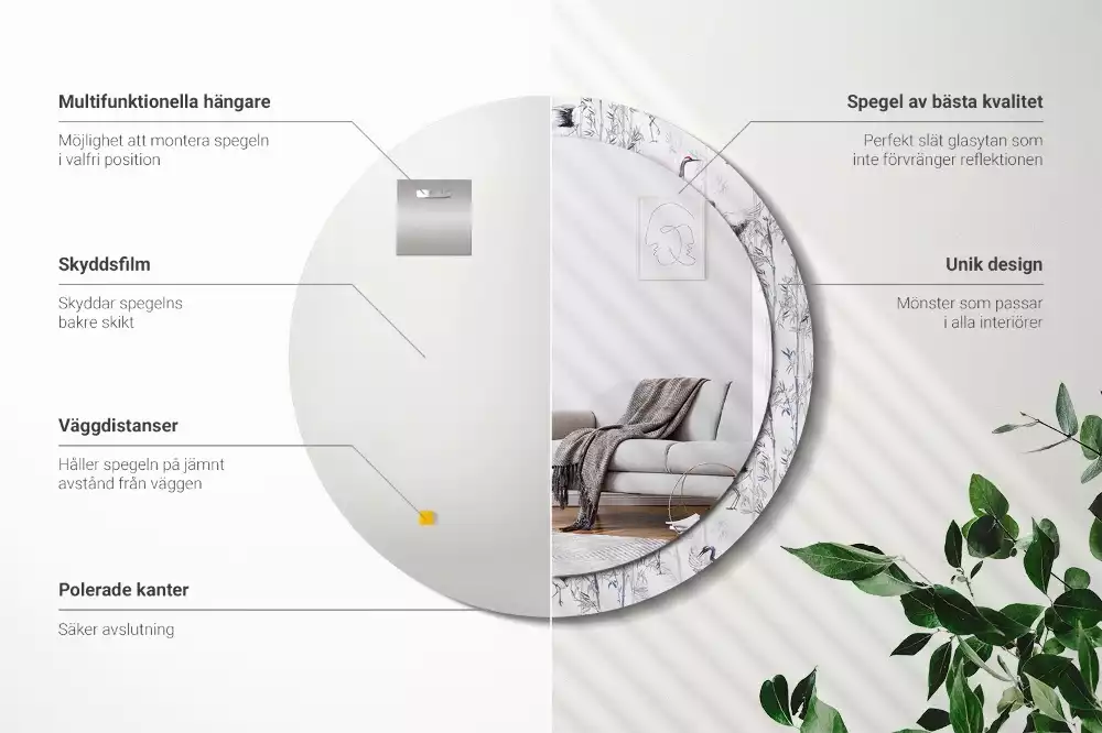 Oglindă cu decor rotundă Cocori păsări