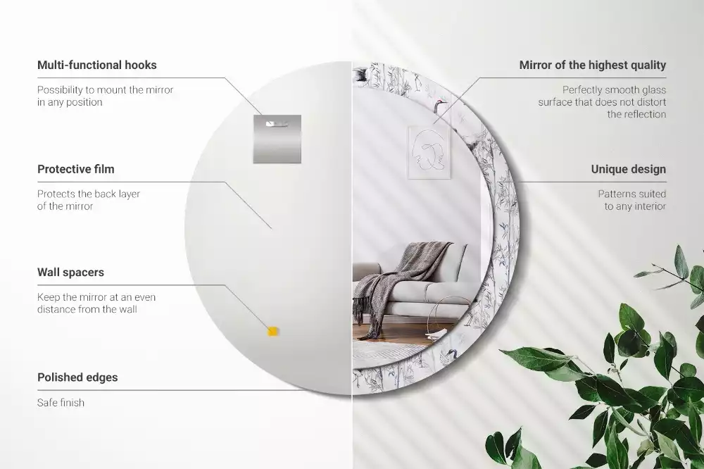 Oglindă cu decor rotundă Cocori păsări