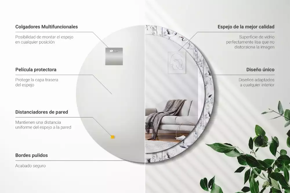 Oglindă cu decor rotundă Cocori păsări