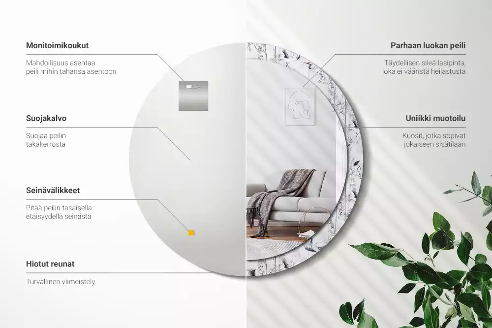 Oglindă cu decor rotundă Cocori păsări