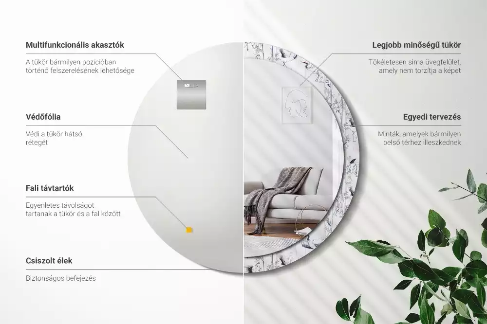 Oglindă cu decor rotundă Cocori păsări