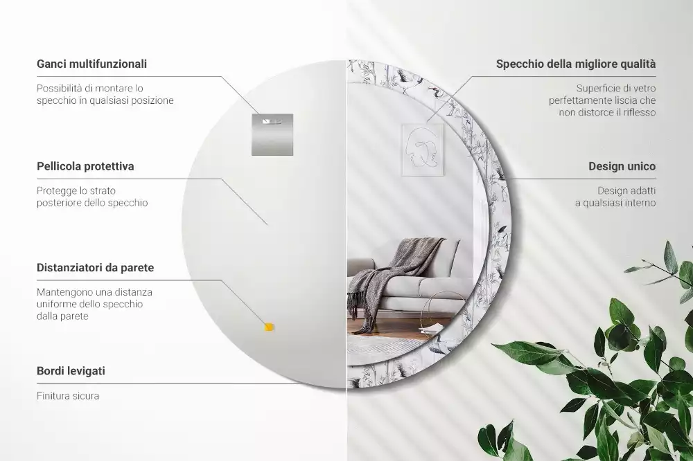 Oglindă cu decor rotundă Cocori păsări