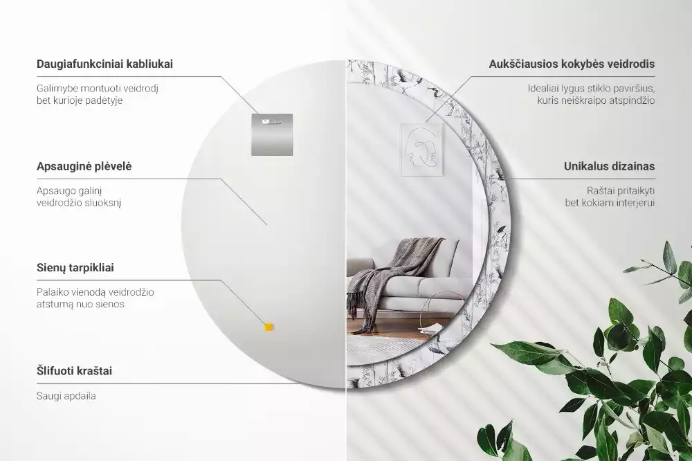 Oglindă cu decor rotundă Cocori păsări