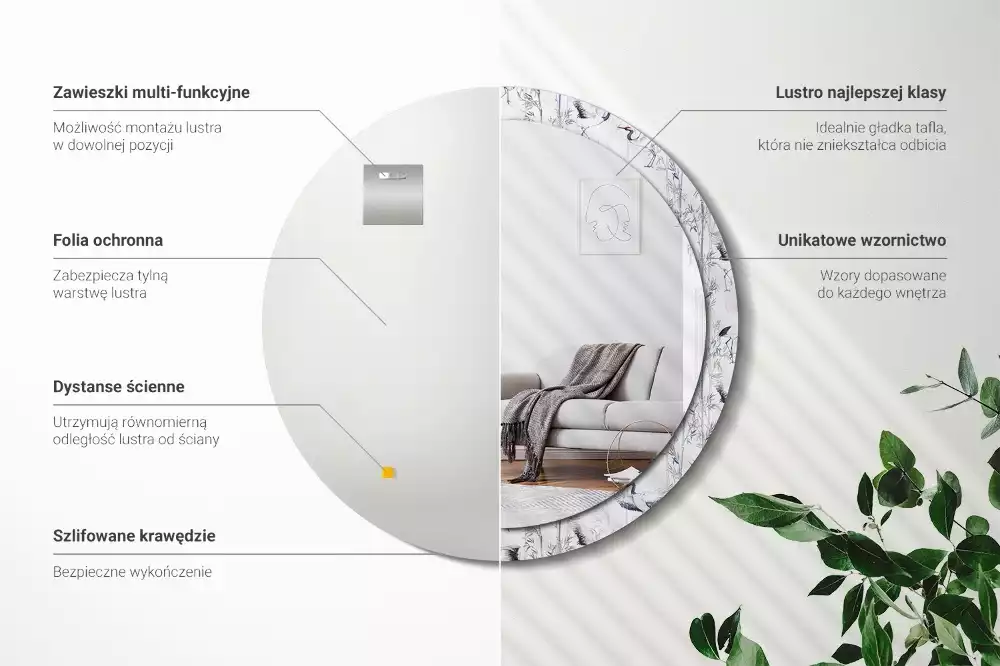 Oglindă cu decor rotundă Cocori păsări