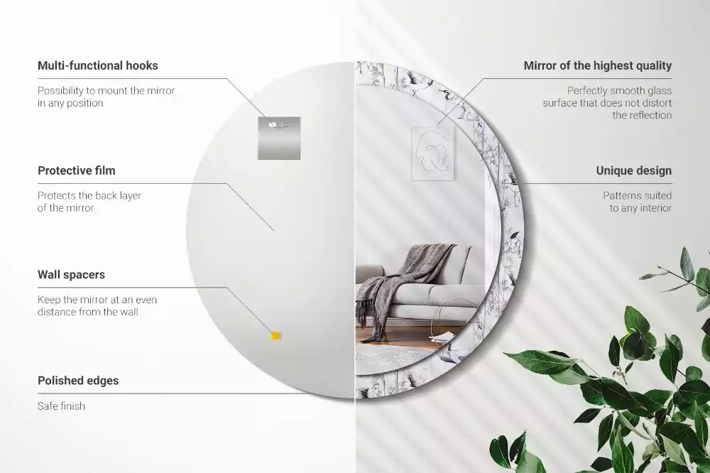 Oglindă cu decor rotundă Cocori păsări