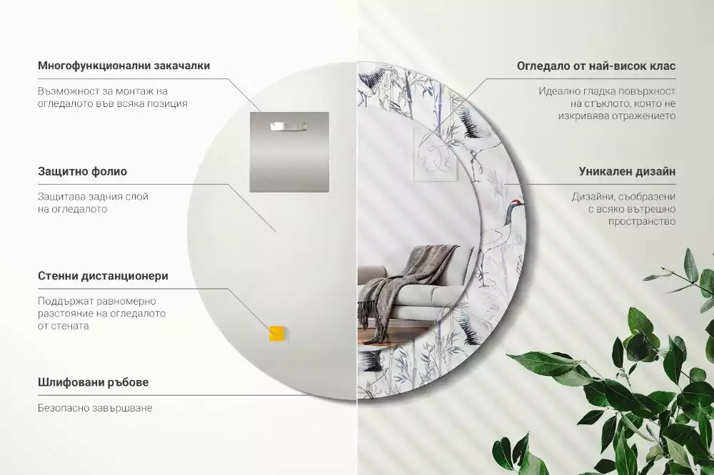 Oglindă cu decor rotundă Cocori păsări