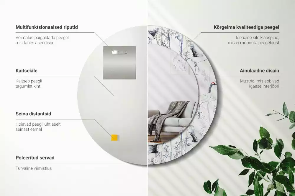 Oglindă cu decor rotundă Cocori păsări