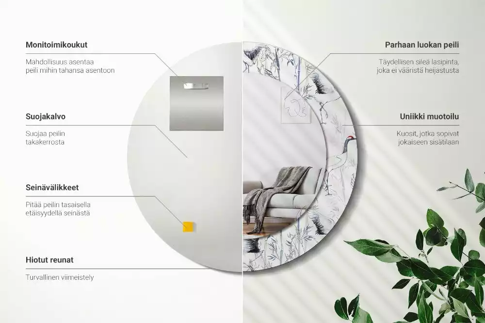 Oglindă cu decor rotundă Cocori păsări