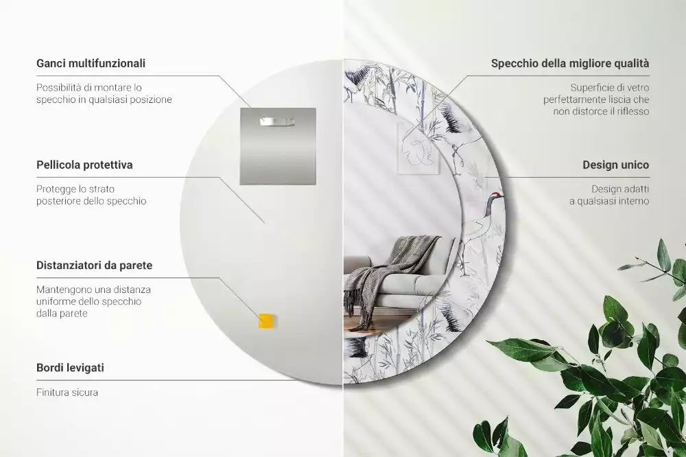 Oglindă cu decor rotundă Cocori păsări