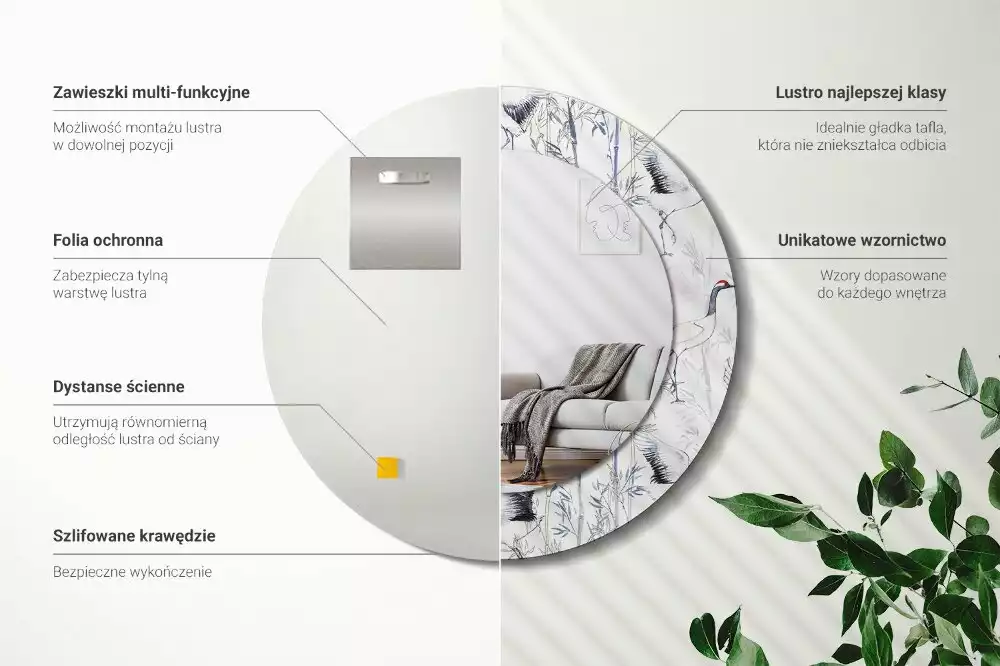 Oglindă cu decor rotundă Cocori păsări