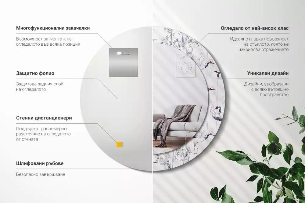 Oglindă cu decor rotundă Cocori păsări