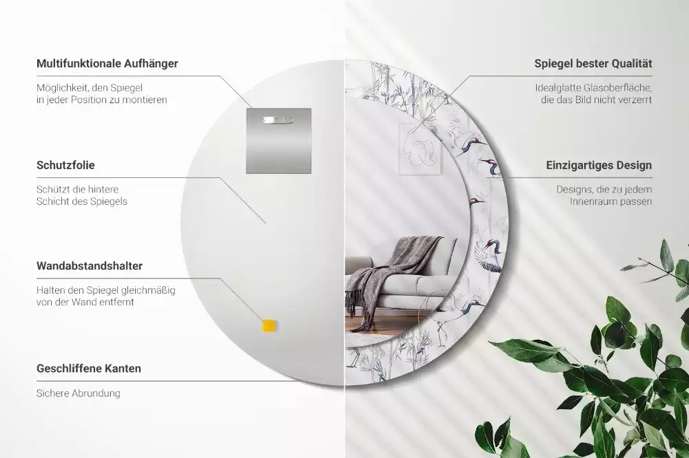 Oglindă cu decor rotundă Cocori păsări