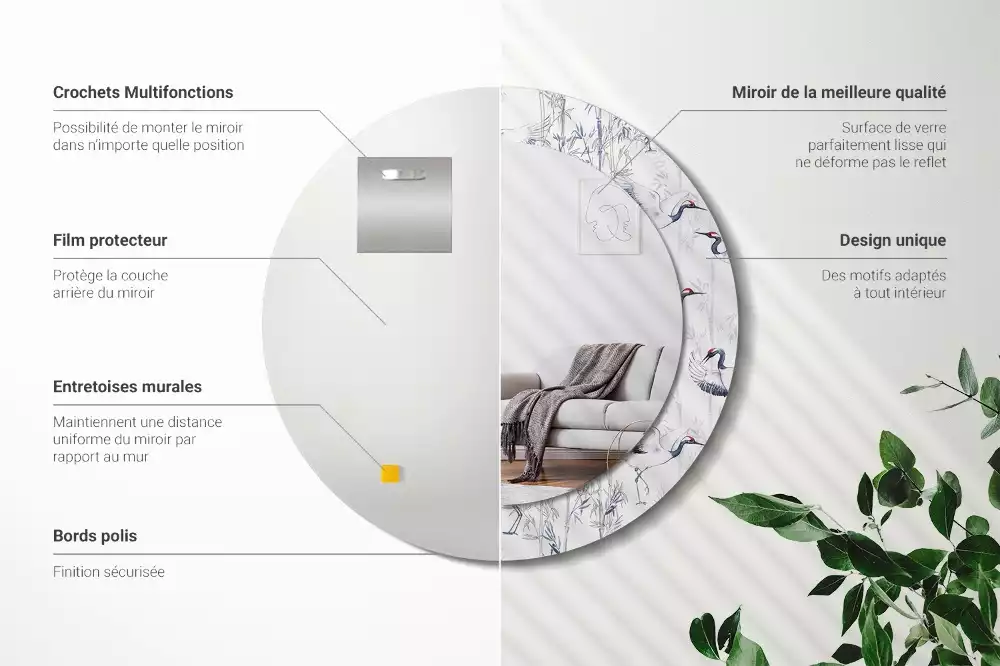 Oglindă cu decor rotundă Cocori păsări