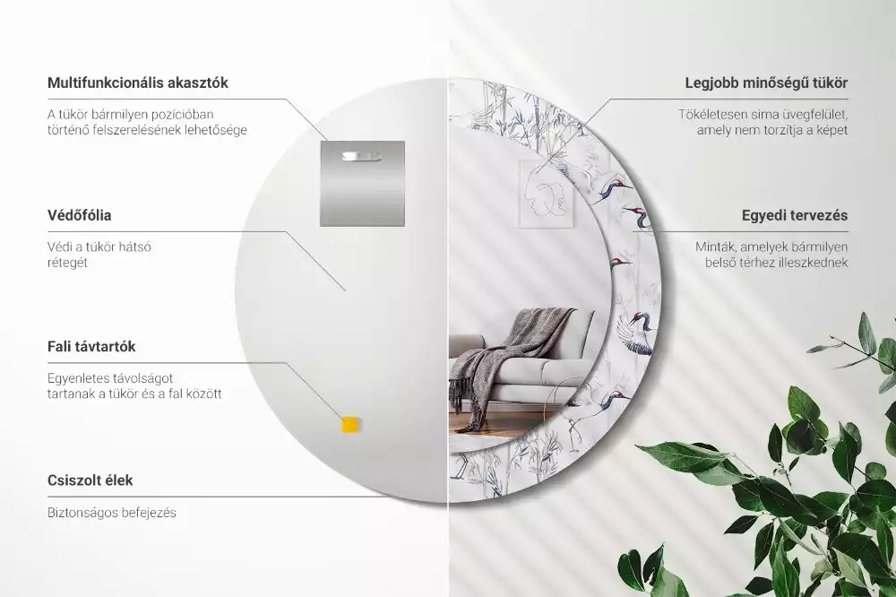 Oglindă cu decor rotundă Cocori păsări