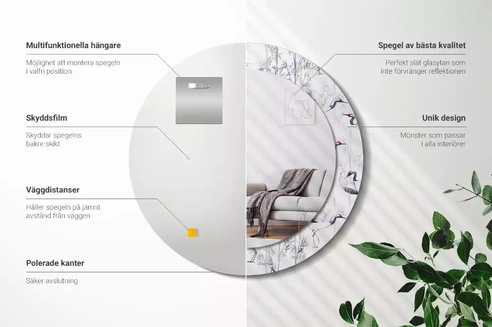 Oglindă cu decor rotundă Cocori păsări