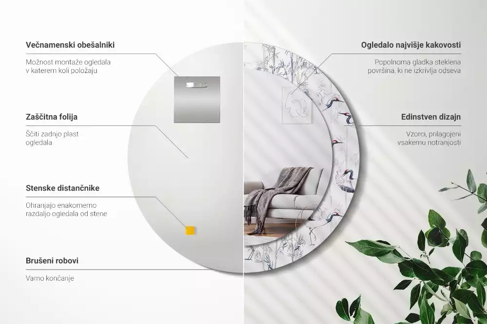 Oglindă cu decor rotundă Cocori păsări