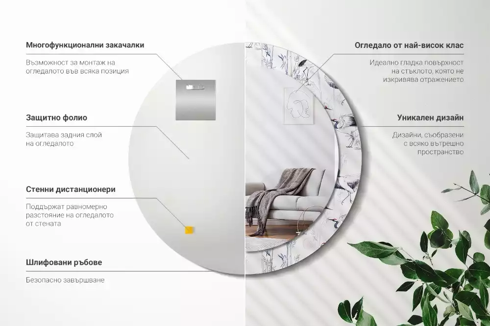 Oglindă cu decor rotundă Cocori păsări