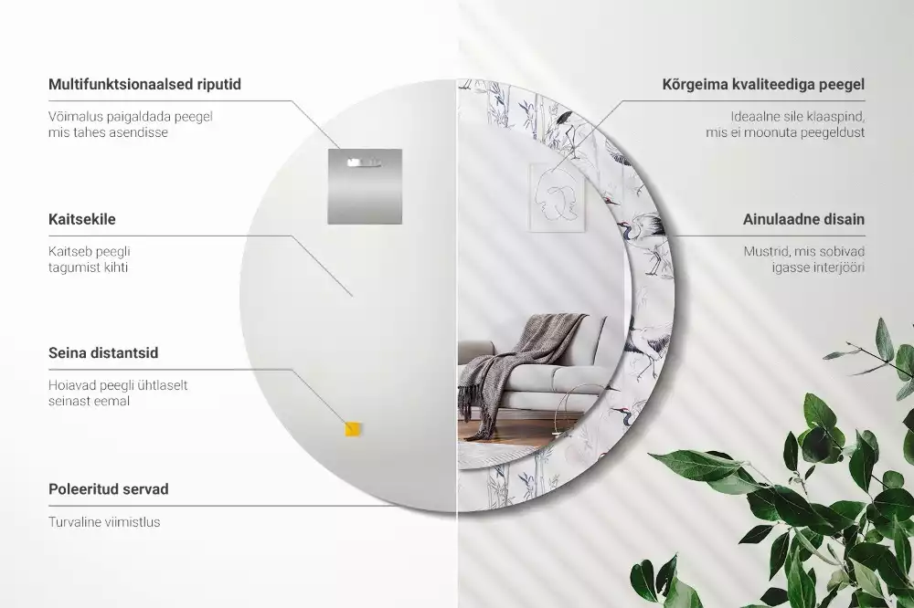 Oglindă cu decor rotundă Cocori păsări