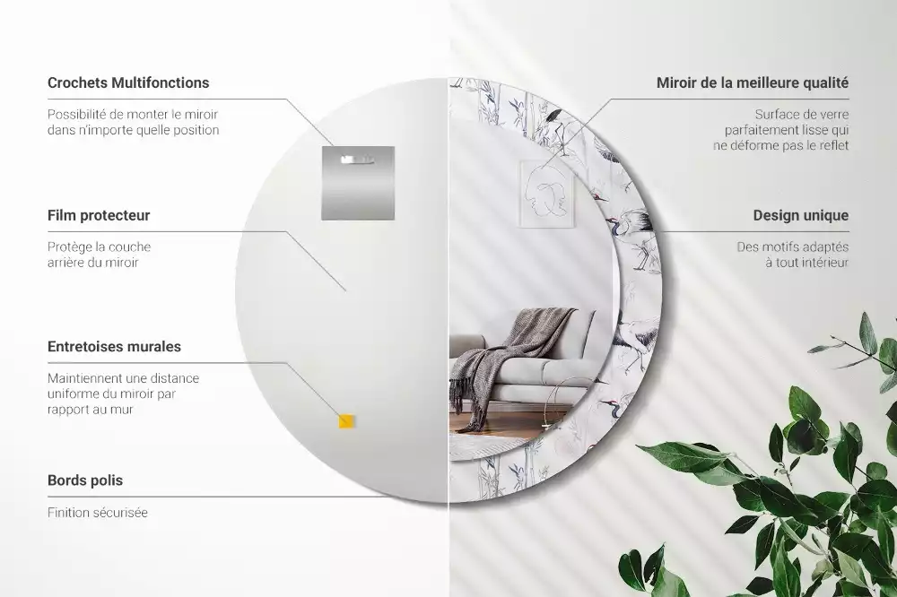 Oglindă cu decor rotundă Cocori păsări