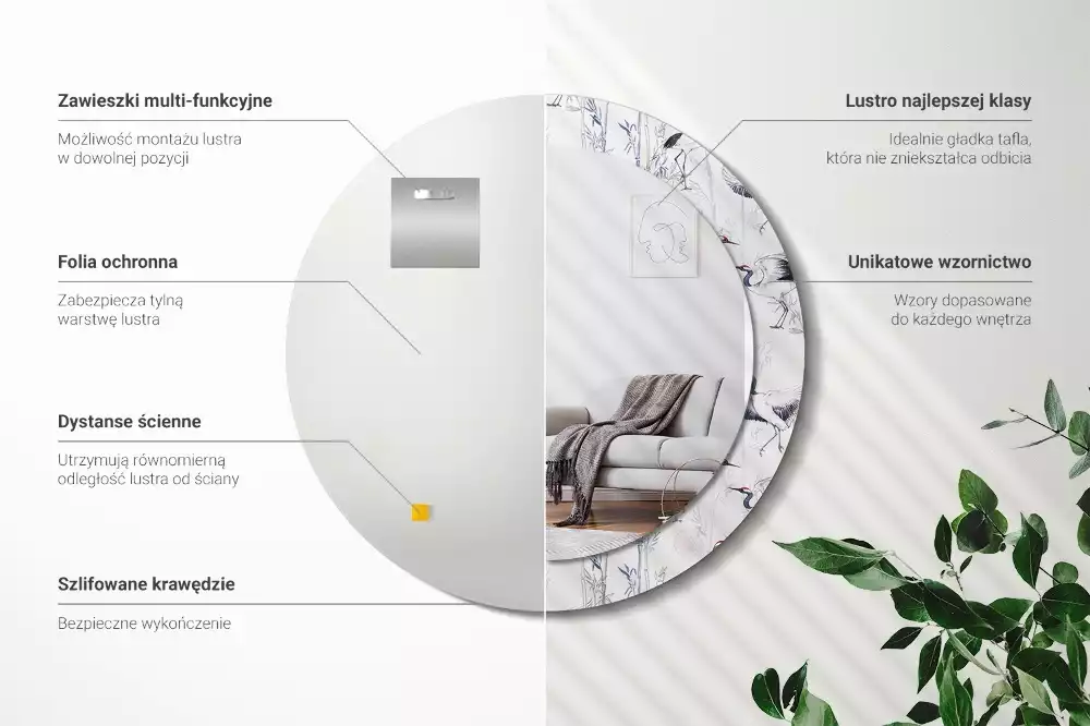 Oglindă cu decor rotundă Cocori păsări