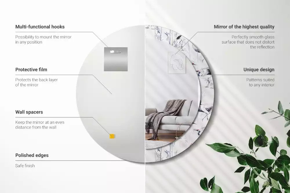 Oglindă cu decor rotundă Cocori păsări