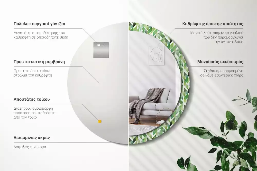 Oglindă cu decor rotundă Model chevron