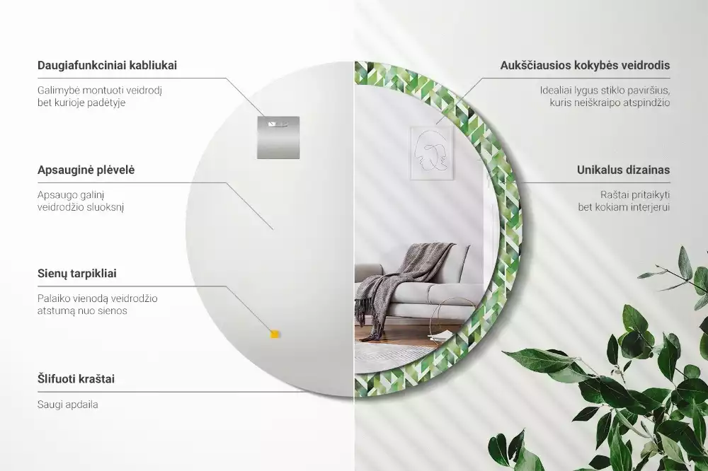 Oglindă cu decor rotundă Model chevron